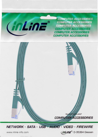 Kabllo rrjeti InLine Patchcord flat, U FTP, Cat 6A, 3m, jeshile