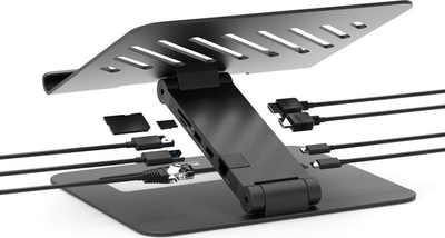 Docking station USB‑C me bazë laptopi Port Designs, 2 në 1, 85W, metalik i zi