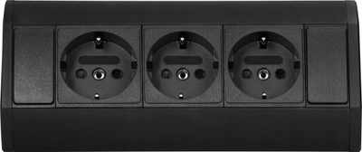 Prizë mobiljeje Schuko 3x2P+E, montim sipërfaqësor, kabëll 0.6m, e zezë