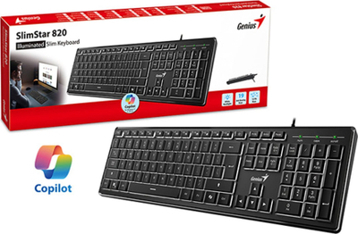 Tastierë Genius SlimStar 820, me kabllo USB, me ndriçim, e zezë