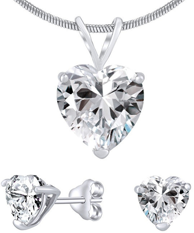 Set bizhuterish argjendi Heart, kristal transparent, rodium, argjendtë