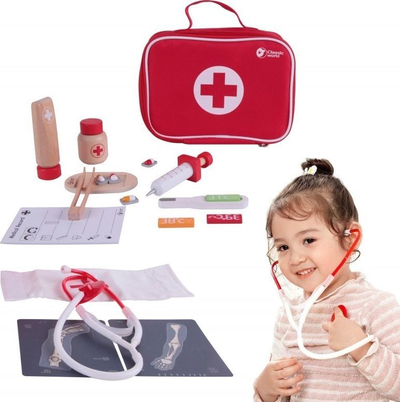 Set lodër mjeku Classic World 54419, dru, me çantë, e kuqe