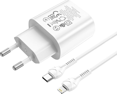 Karikues me kabllo Hoco Jetta N22, USB-C 25W PD QC3.0, USB-C në Lightning, i bardhë