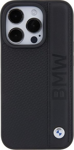 Футрола за телефон BMW Leather Textured Stripe за iPhone 15 Pro 6.1", црна