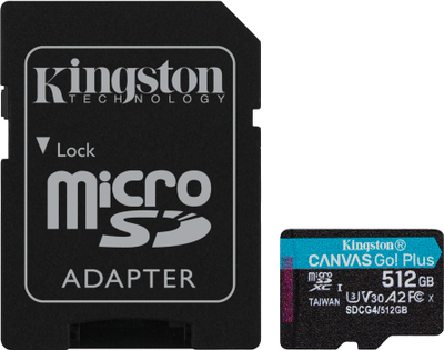 Kartë memorie microSD Kingston Canvas Go Plus, 512GB, Class 10, e zezë