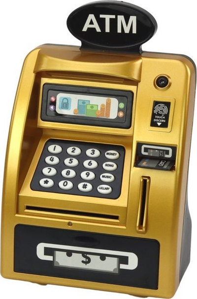 Arkë kursimi ATM për kalamaj, me drita e zhurma, gold me të zezë
