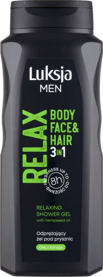 Xhel dushi Luksja Men 3n1 Hemp Relax, 500 ml, për trup, fytyrë edhe flokë