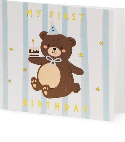 Kartë ftese Jupiter 1st Birthday Bear, 14 x 14 cm, me zarf, shumëngjyrëshe