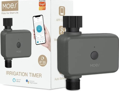 Valvul ujitjeje inteligjente Moes Irrigation Timer, Tuya BLE, IP55, gri e errët