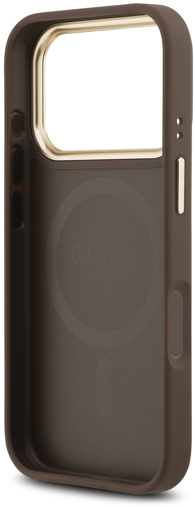 Kapak telefoni Guess Hardcase 4G Classic MagSafe, për iPhone 17 Pro Max, kafe