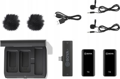 Mikrofon pa tela BOYA BY-XM6-K6, sistem me 2 kanale, USB‑C, i zi