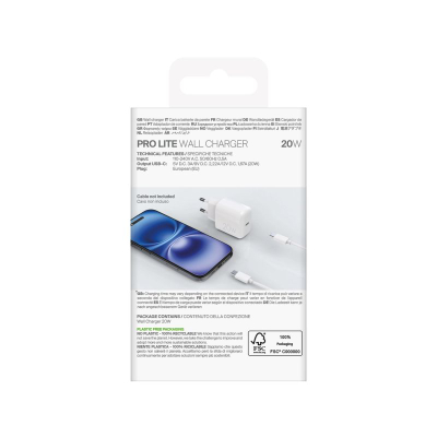 Ѕиден полнач Puro PRO LITE, USB Type C, 20W, бел