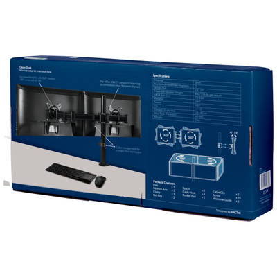 Krah monitori Arctic Z2 Basic, për 2 monitorë deri 27", kapëse tavoline, rrotullim dhe anije, i zi