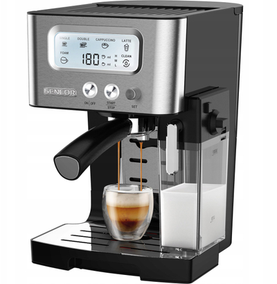 Makina automatike espresso Sencor SES4090SS, 1450W, 15 bar, inox argjend me të zezë