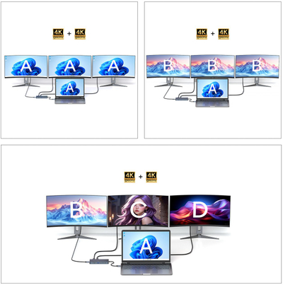 HUB USB C Wozinsky WDS03Y5S, 14 me 1, 3 ekrane 4K, 15 cm, gri