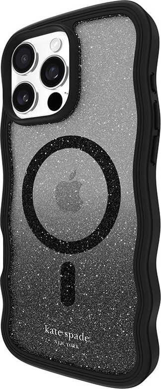 Mbrojtëse telefoni Kate Spade New York Wavy Nightfall MagSafe, për iPhone 16 Pro Max, me shkëlqim, e zezë