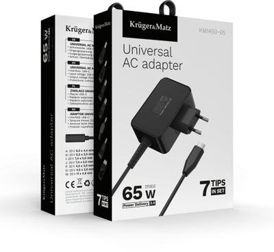 Adapter karikimi për laptop Kruger&amp;Matz, 65W, USB C, i zi