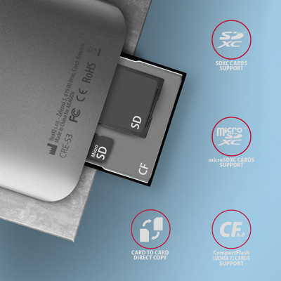 Lexues karte Axagon CRE-S3, USB-A 3.2 Gen 1, 3 slote, gri