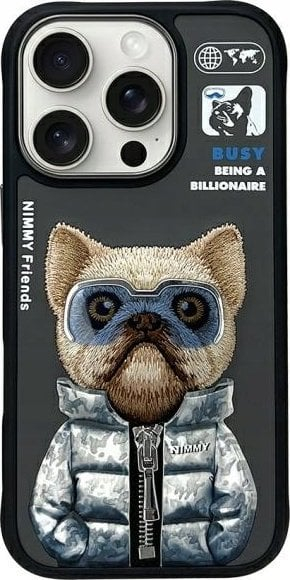 Mbulesë telefoni Nimmy Cool and Cute Dog 2.0 për iPhone 16 Pro 6.3", silikoni, e zezë