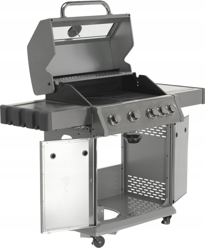 Grill me gaz Yato 4 Burners, djegës ndihmës, termometër, inox gri