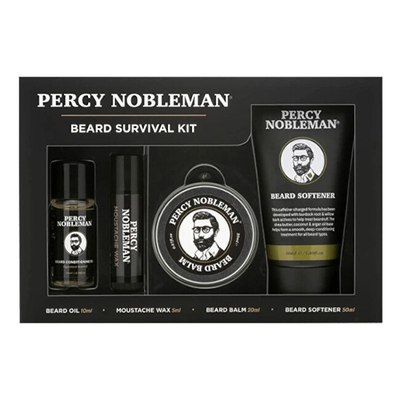 Set për kujdes ndaj mjekrës Percy Nobleman, zbutës për mjekër 50 ml + balsam me vaj Jojoba 20 ml + kondicioner 10 ml + dyll me vaj Shea 5 ml