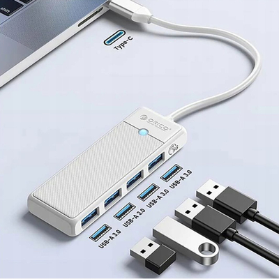HUB USB Orico PAPW4A-C3, 4 porte USB-A 3.0, USB-C, 1.8m, i bardhë