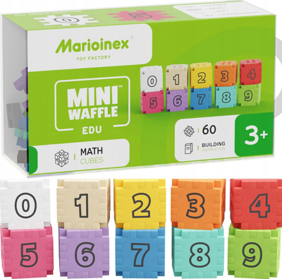 Lodër edukative Marioinex Mini Waffle Math Dice, 60 copë, me zara numrash, shumëngjyrëshe
