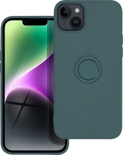 Këllëf telefoni Forcell Silicone Ring për iPhone 14 Plus, silikon, me unazë mbajtëse, jeshil