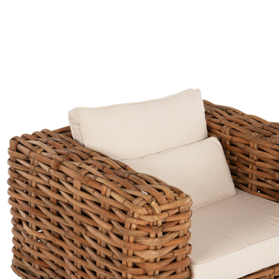 Set kopshti lounge 4-pjesësh Tropel rattan natyral & druri mahagoni jastëkë të bardha (HM9656), bardhë