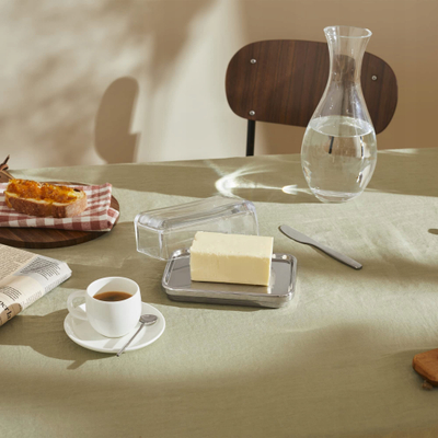 Enë gjalpi Alessi ES03, çelik i lustruar, kapak qelqi transparent
