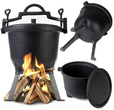 Казан од лиено железо Hunter Pot, 10L, за оган и скара, црн