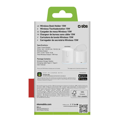 Bazë karikimi magnetike SBS TEWIRMAGFOLD2IN1, wireless 2n1, 15W, e bardhë