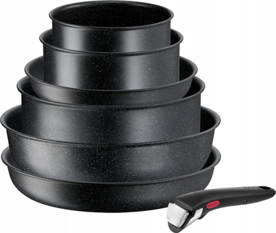 Set enësh Tefal Ingenio Black Stone L3998702, 7 pjesë, veshje jo-ngjitëse, i zi