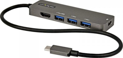 Adapter multiport USB C StarTech, HDMI 4K 60Hz, PD 100W, 4 porta USB 3.0, gri
