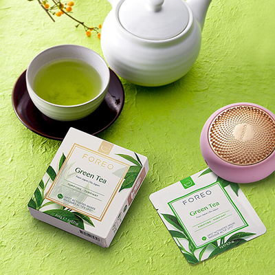 Maskë freskuese dhe qetësuese për fytyrë Foreo Green Tea, 6 X 6 g