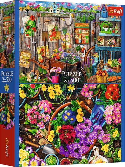 Поставен сет сложувалки Trefl 2 Puzzles Working in the Garden, 500 парчиња, повеќебојни