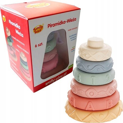 Lodër piramidë Smily Play Pyramid Tower, 6 unaza, pastel, shumëngjyrëshe