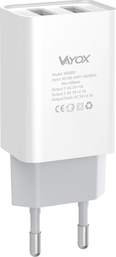 Karikues rrjeti Vayox VA0052, 2x USB, 2.1A, i bardhë