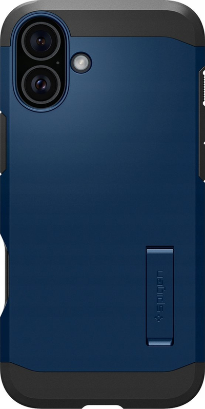 Kapak telefoni Spigen Tough Armor MagSafe për iPhone 16, dy shtresa, me mbajtëse, blu e errët
