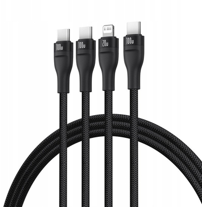 Kабел USB Baseus Flash 3in1, USB во USB C и Lightning, 100W, 1.5m, црна