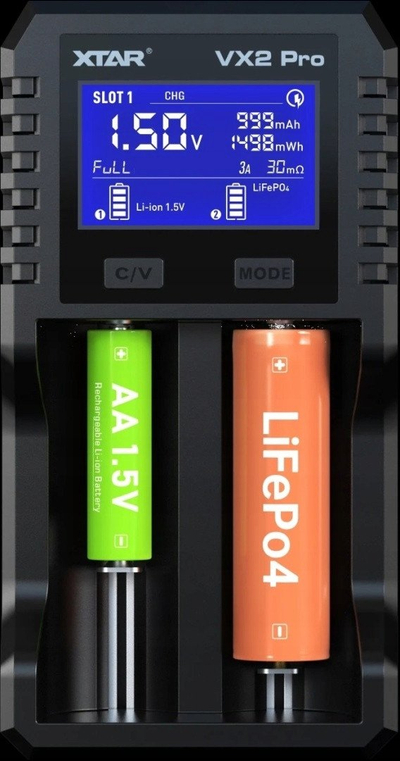 Karikues baterish XTAR VX2 Pro, për Li ion Li FePO4 Ni MH, universal