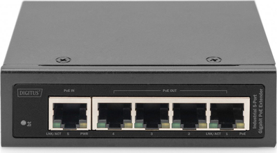 Extendues PoE industrial Digitus 5 porta, Gigabit, 802.3af/at/bt, i zi