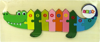 Lodër druri Lean Sport Wooden Puzzles Crocodile Numbers, puzzle numrash 1 10, shumëngjyrëshe