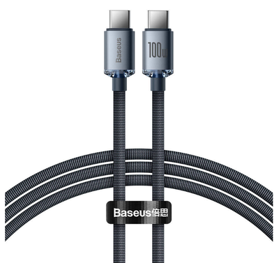 Kabllo karikimi Baseus Crystal Shine, USB C në USB C, 100W, 2m, e zezë