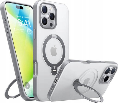 Futrollë TORRAS Ostand Spin për iPhone 16 Pro, me unazë mbajtëse, gri