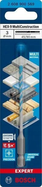 Gërsherë burgu Bosch HEX-9 MultiConstruction 3 x 45 x 90mm, karbid, gri
