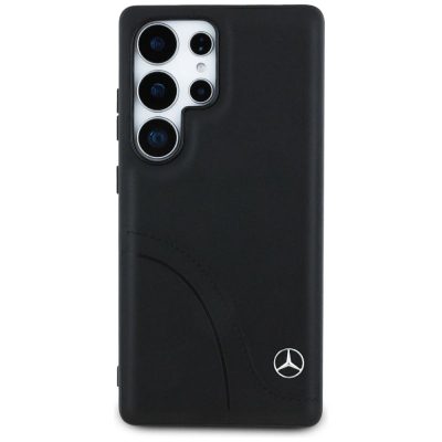 Mbulesë telefoni Mercedes-Benz Leather Curved Stitches për Samsung Galaxy S25 Ultra, lëkurë e vërtetë, e zezë