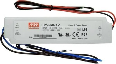 Напојување за светилки LED Synergy 21 Meanwell LPV-60-12, 12V, 60W, бело