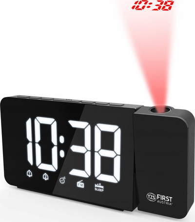 Radio orë TZS First Austria 2419 BU me projektor 180°, ekran LED me shifra të mëdhaja, e zezë