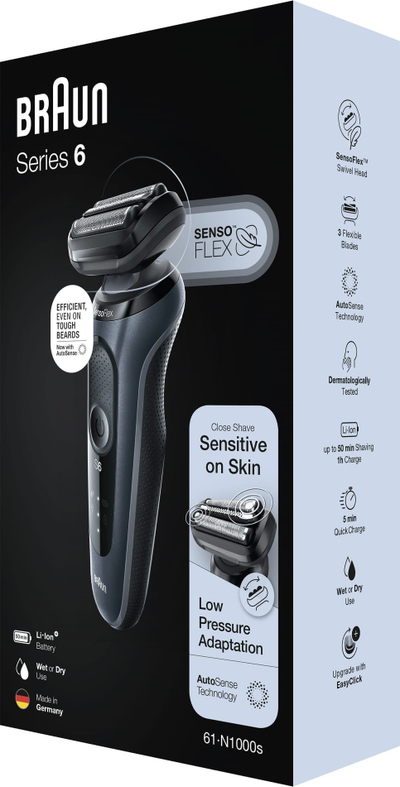 Rrojkë elektrike Braun Series 6 60-N1000S, Li-Ion, që s’e hyn uji, gri
